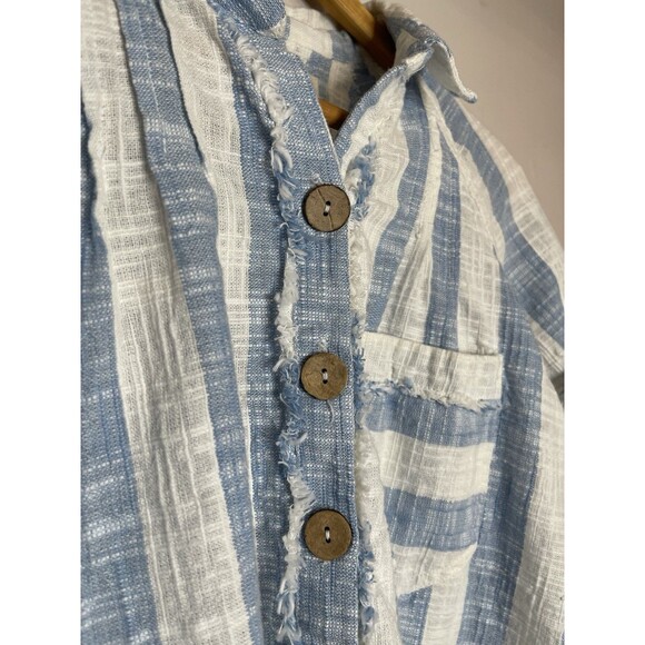 Free People We The Free Blue White Striped Linen Blend Button Up Shirt Womens S - Picture 7 of 8
